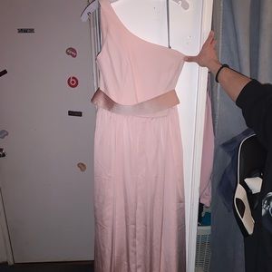 Blush Pink Vera Wang Long One Shoulder Dress